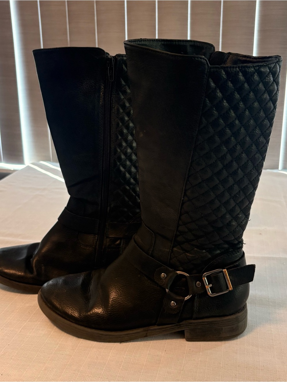 wonder nation Black Quilted Mid-Calf Boots with Buckle Accent